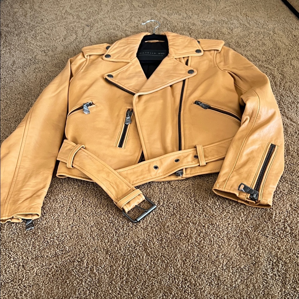 Bagatelle Yellow Leather Biker Jacket